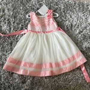 Cream and Coral embroidered and layered girls 3T dress.